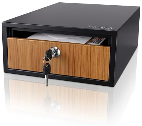 SereneLife Cassetta Postale da Esterno con Serratura, Cassetta Postale Orizzontale da Parete Moderna, Acciaio Zincato 34,8 × 24,9 × 11,9 cm, Ampia Capacità, Nero