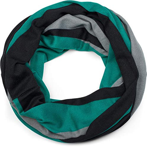 styleBREAKER Unisex Loop Schal Feinstrick mit Wellen Muster, Schlauchschal, Strickschal 01017080, Farbe:Petrol-Grau-Schwarz