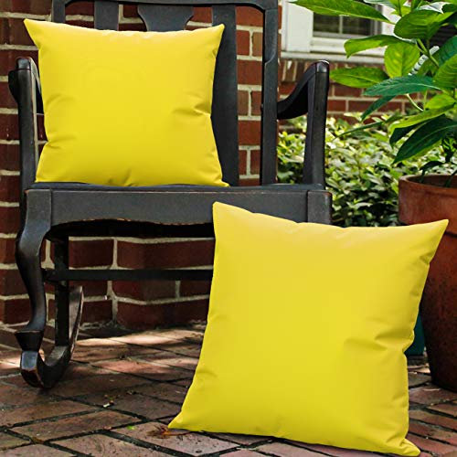 Lewondr Funda de Almohada de PU Impermeable al Aire Libre, [2 PZS] Funda de Cojín Cuadrada con Revestimiento de PU Protección UV para Jardín Patio Sofá Balcón, 45x45cm - Amarillo