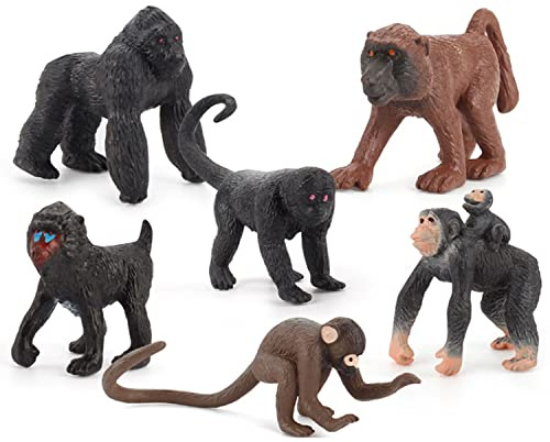 JOKFEICE 6 figuras de mono pequeño, figura realista de animales, juguetes educativos tempranos, proyecto de ciencia, regalo de Navidad y cumpleaños para niños