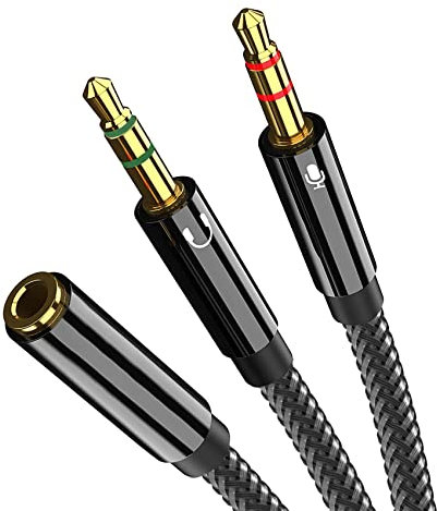 JeoPoom 2 in 1 Audio Adapter Y Splitter, 3,5 mm Adapter Headset, 3.5mm Buchse auf Doppel 3.5mm Klinkenstecker für PC, Laptop und ehr(Schwarz)