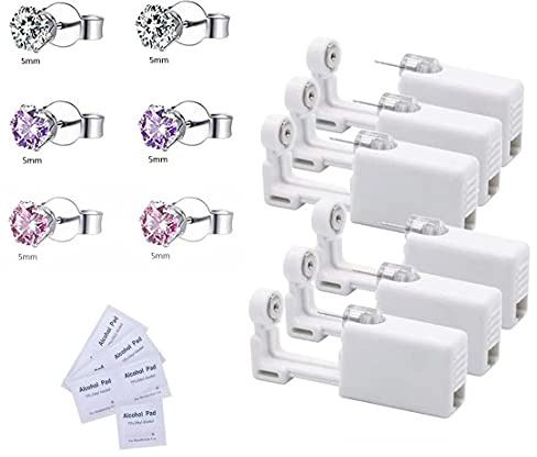 Voarge Set di 6 pistole per piercing all'orecchio, kit di piercing all'orecchio senza dolore, strumento di piercing all'orecchio sicuro, monouso, sterile, 5.8 mm