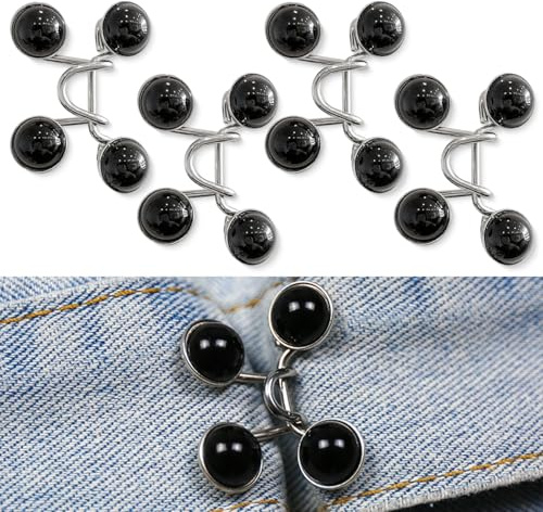 16 st Clip-on jeansknapp, midjeknappar, avtagbara byxspännen justerbara midjereducerare för jeans, kjolar byxor krage (svart pärla)