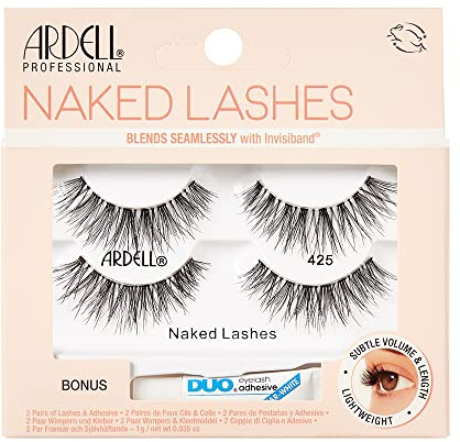 Ardell Naked Lashes 425, 2 Pairs, with 1g Duo Pipette Clear-White Adhesive, Subtle Volume & Length, 1 Set