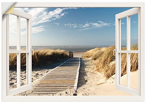 ARTland Wanddeko Wandtattoo selbstklebende Vinylfolie 130x90 cm Fensterblick Fenster Strand Meer Maritim Düne Leuchtturm Nordsee Langeoog T5RQ
