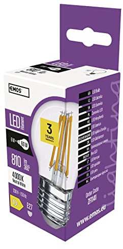 EMOS LED Lampe Edison Mini Globe, 6W Ersatz für 60W Glühbirne, klare Vintage-Glühlampe mit E27 Sockel, Helligkeit 810 lm, Neutralweiß 4000 K, 25000 h Lebensdauer, CRI min. 80, 300° Abstrahlwinkel