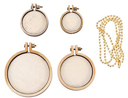 4 Stück Mini-Holzringe Stickrahmen Ovale Form Kreuzstich Ring Stickrahmen mit goldener Perlenkette für DIY Handwerk Praktisches Nähen und (Farbe: Rund)