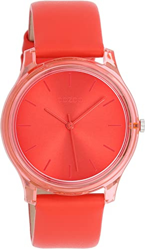 Oozoo Timepieces Damen Uhr in Rot | Armbanduhr Damen mit Lederarmband | Hochwertige Uhr für Frauen| Edle Analog Damenuhr in rund C11142