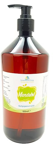 Mandelöl 1000 ml süß, kaltgepresst 100% rein Massageöl, Babyöl Gesicht, Körper, Haar, Bart, Nägel, Muskelentspannung (1000ml)