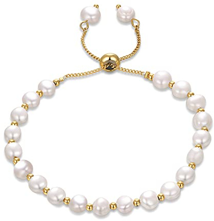 LILIE&WHITE Bracciale con Perle Naturali e Dettagli in Oro, Regolabile, Anallergico e Resistente allo Scolorimento, Gioiello da Donna – Regalo per Compleanno, Anniversario o Occasioni Speciali
