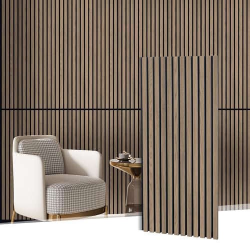 MaxEarn Pack of 2 Acoustic Panels Walnut Colour, Acoustic Wall Panels Made of Real Wood Veneer, 3D Wall Cladding Wood Decor, Slat Wall with Felt Sound Insulation 110 x 48 cm for Interior Decoration