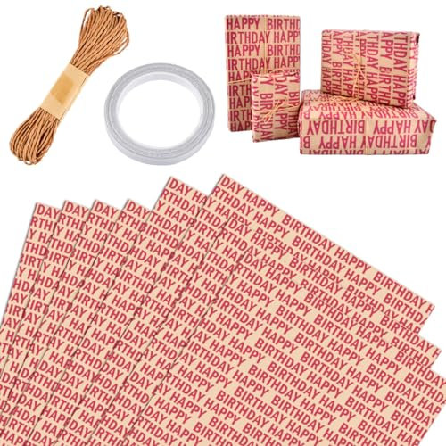 HUMOKI 20 Feuilles Papier Cadeau Papier Anniversaire Papier Kraft Emballage Cadeau, 50x70cm Papier Cadeau Anniversaire, Papier Emballage Cadeau Anniversaire Set, pour Amis Famille Décor D'anniversaire