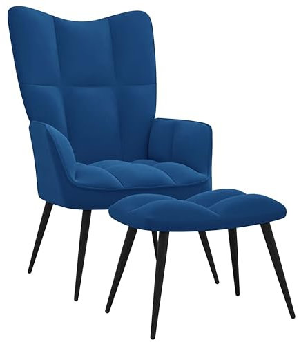 THOYTOUI Relaxsessel, Clubsessel TV Sessel Ohrensessel Loungesessel Geeignet für Schlafzimmer Büro Speisesaal Wohnzimmer mit Hocker Blau Samt