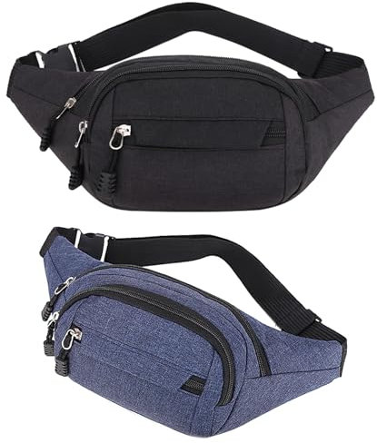 Scettar 2 Stück Bauchtasche für Damen und Herren, Hüfttasche mit Verstellbarer Schultergurt, Gürteltasche für Kurztrips und Tägliches Pendeln, Wasserdicht, Mit 4 Ebenen Stauraum(Schwarz + Grau)