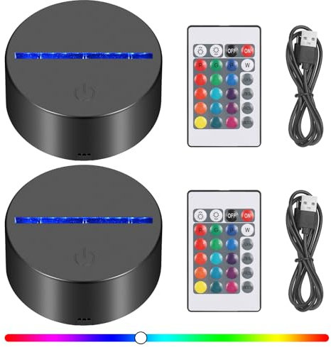 Apritsce 2 Pezzi Base LED, Base Luminosa A LED con Telecomando, Base per Lampada Notturna A LED 3D con 16 Colori Dimmerabili per Camera da Letto, Cameretta Dei Bambini, Soggiorno, Bar