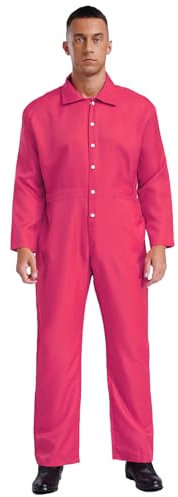 Mufeng Men's Wear Resistant Work Coveralls Turn-Down Collar Long Sleeve Work Overalls Jumpsuits Hot Pink S