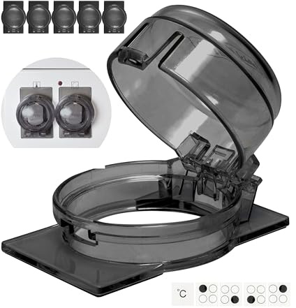 Herdknopf Kindersicherung, 6 Pack, Montage ohne Knopf Demontage, für max. Ø 4,9 cm und 4 cm hohe Herdknöpfe Schutz mit min. 6,1 cm Abstand Mitte-Mitte, Transparent-Schwarz, Herdschutz Baby Sicherung