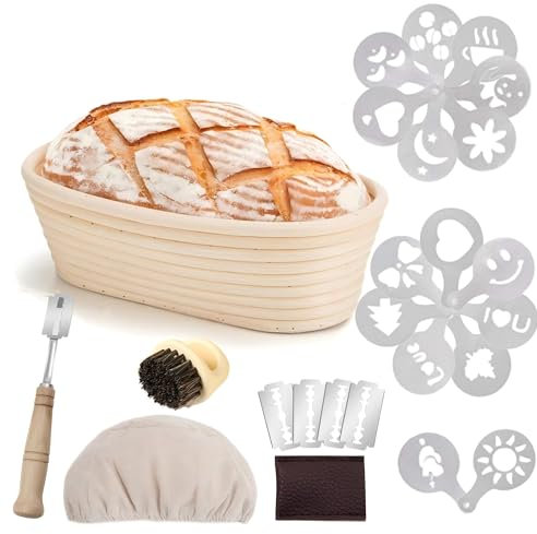 Bitcoraje Cestino Lievitazione Pane 35cm, Cesto Lievitazione Pane Ovale in Canna di Alta Qualità, Cesto Lievitazione Pan in Rattan Naturale, L'Accessorio Perfetto per La Panificazione