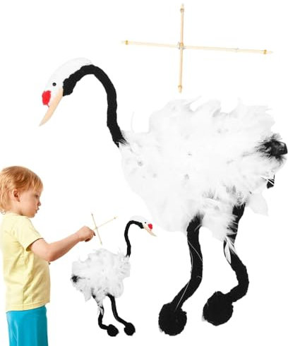 Crane Marionette Puppet, Streichpuppen,Weichkran handgefertigtes Pull Strings Puppe | Hölzernen gefüllte Plüschpuppen, interaktives Bildungsspielzeug für kreatives Spielen und Lernen