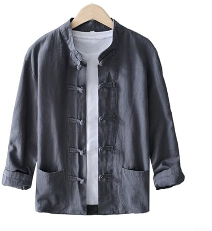Blusa de manga larga para hombre con cuello alto y cierre de botón, por Tang Suit (2XL gris oscuro)