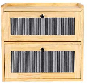 Txmyxgs 2 Niveles Panera De Bambú De Dos Con traer Cierre MagnéTico, Ventanas Transparentes De 2 De Almacenamiento De Pan De Gran Capacidad,Con VentilacióN,36.5 x 24 x 34 cm（Color de la madera）