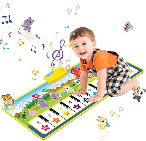 PlinkPlunk Piano Mat, Toys for 1-4 Year Old Boys Girls, 39.5 X 14 Musical Mat 8 Instrument Sounds Dance Mat for Toddlers Touch Play Dancing Mat Toy for 1 2 3 Year Old Boys Girls Gifts