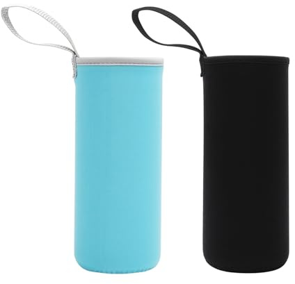 KQDRAVINE Skyddande överdrag för flaskor, 2-pack, termopåse i neopren, 6,8 x 18 cm, isolerat lock för 550 ml vattenflaska för kalla eller varma drycker (svart och blå)