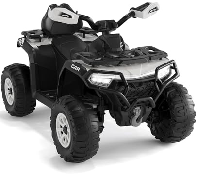 Quad elettrico per bambini 12V con 2 motori, sospensioni, luci LED, musica, wireless, USB, bandiera luminosa - Telecomando genitori, batteria ricaricabile, 4 ruote fuoristrada, giocattolo da 3 anni -