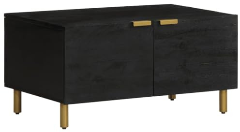 Mandloder Couchtisch Schwarz 80x50x40 cm, Holzwerkstoff, Mango-Massivholz, Industrial Style, Kaffeetisch mit Stauraum für Wohnzimmer, Robuste Tischplatte