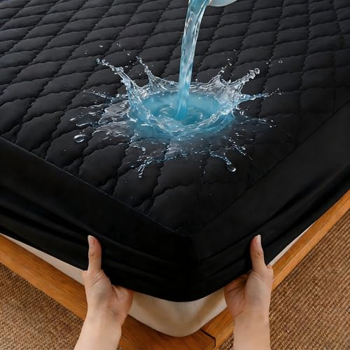 Protector Colchon 105x200 cm - Impermeable & Acolchado Funda Colchon para Cama 105cm, Colchones de hasta 27 cm, 100% Poliéster + PU, Negro