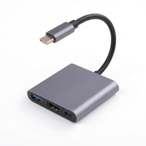 Adattatore USB C HDMI, 3 in 1 Type C to HDMI, HDMI/USB 3.0/PD Porta, Supporto 4K 60Hz, 60W Charging, USB 3.0 5Gbps Data, Compatibile Con MacBook/Samsung/Huawei/ChromeBook/Switch/HP