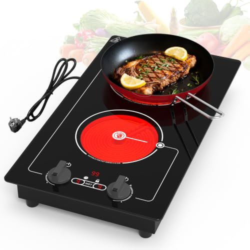 VBGK plaque de cuisson électrique, design intégré et plan de travail avec bouton rotatif et commandes tactiles, 9 niveaux de puissance, minuterie et sécurité enfant, 220V 3000W