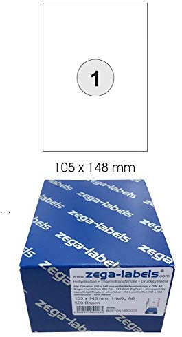 500 Etiketten 105 x 148 mm selbstklebend einzeln = DIN A6 Bögen (1x1 Etikett DIN A6) - 500 Blatt BigPack - Universell für Laser/Inkjet/Kopierer einsetzbar - Adressetiketten 148 x 105 mm einzeln