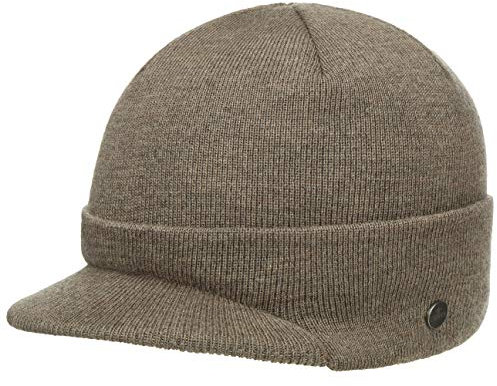 LIERYS Fine Merino Strickcap Damen/Herren - Wintermütze aus Merinowolle - Strickmütze in One Size (54-59 cm) - Mütze mit Schirm Herbst/Winter braun One Size