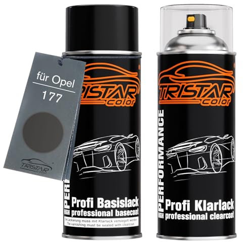 TRISTARcolor Autolack Spraydosen Set für Opel 177 Technical Grey Metallic/Karbongrau Metallic Basislack Klarlack Sprühdose 400ml