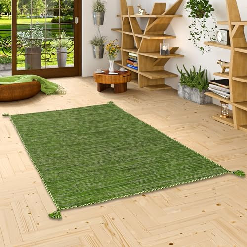 Natur Teppich Bauwolle Kelim Prico Grün in 8 Größen