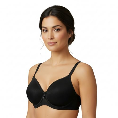 Selene, Sujetador Moldeador para Mujer, Banda Alta Cruzada, con Aros y Copas Acolchadas Decoradas, Colección Violeta, Color Negro, Talla 110C