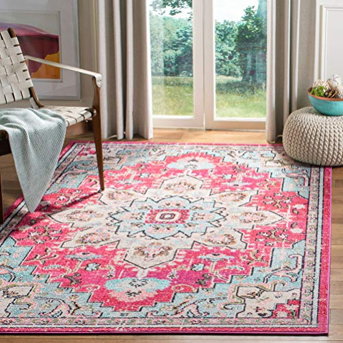 SAFAVIEH Distressed Teppich für Wohnzimmer, Esszimmer, Schlafzimmer - Madison Collection, Kurzer Flor, Fuchsia und Blau, 160 X 229 cm