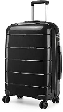 KONO Klein Koffer 55x40x20 Handgepäck Leicht Kabinentrolley Handgepäckkoffer Hartschale Reisekoffer mit 4 Rollen und TSA Schloss, Polypropylen Suitcase Rollkoffer (Schwarz, Koffer M (55cm - 38L))