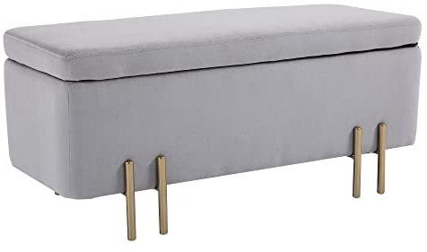 HOMCOM Cassapanca Panca Contenitore Poggiapiedi 72L con Vano Portaoggetti e Coperchio Sollevabile, Pouf Panca Imbottita in Velluto e Gambe in Metallo per Camera da Letto e Ingresso, 100x40x42cm,Grigio