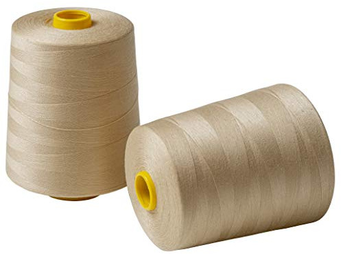 IPEA Fil à coudre pour machine à coudre et surjeteuse - 2 grandes bobines de bien 9000 mètres (18000 m au total) - Fil polyester pour coutures - Plusieurs couleurs au choix - Beige - Hauteur 12 cm