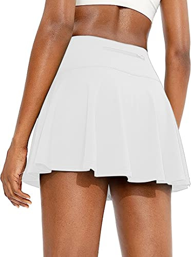 Jhsnjnr Womens High Waisted Tennis Skirt Golf Running Skorts with Zipper Pockets Casual Short Sports Summer Skirts White