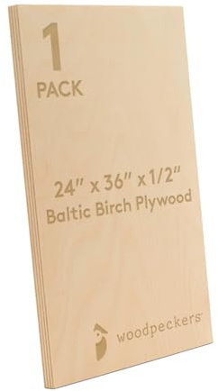 Baltic Birch Plywood 24 x 36 x 1/2 Inch - 12 mm Craft Wood, Pack of 1 B/BB Grade, Stronger Than Basswood Sheets or Balsa Wood, Perfect for Laser, CNC Cutting, Wood Shelves, by Woodpeckers