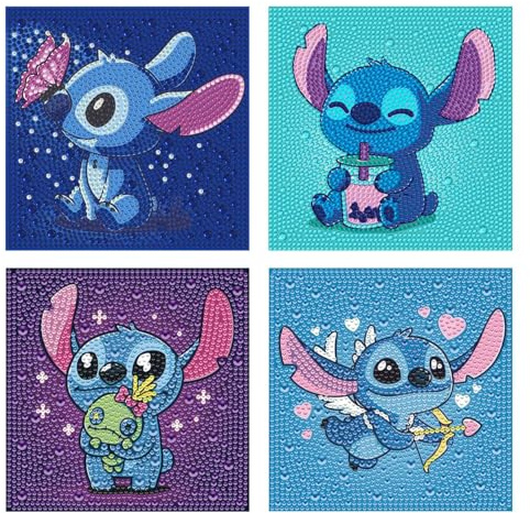 4 pezzi Stitch 5D DIY Diamond Painting Kit Completo, Strass Ricamo A Punto Croce Pittura Di Diamanti, Anime Pittura Diamante 5d Fai Da Te, Kit Pittura Diamante Con Numeri, Decorazione Per Casa Pareti