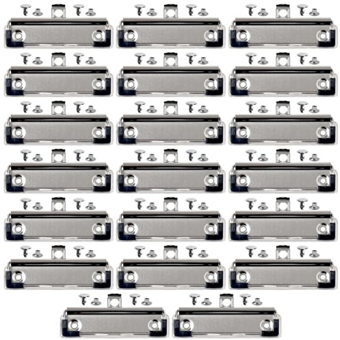 SBYURE Confezione da 20 clip per portablocco con rivetti montabili per tavoletta portablocco in acciaio inox con impugnatura in gomma e foro per appendere per ufficio, scuola, casa (10 x 3 cm)
