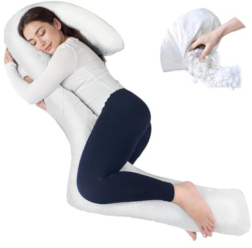 SAHEYER Seitenschläferkissen, 173 cm Lang Körperkissen 3-förmiges Memory-Schaum Ganzkörperkissen mit Bezug Schlafunterstützung Schwangerschaftskissen für Rücken, Hüften, Beine, Taille, Bauch (Weiß)