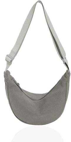 Ceihwa Halbmond Tasche Damen Groß Crossbody Bag Grau Casual Umhängetasche Taschen Schultertasche Cord Tasche Damen Bauchtasche mit Verstellbarer Schultergurt Damen Handytasche zum Umhängen