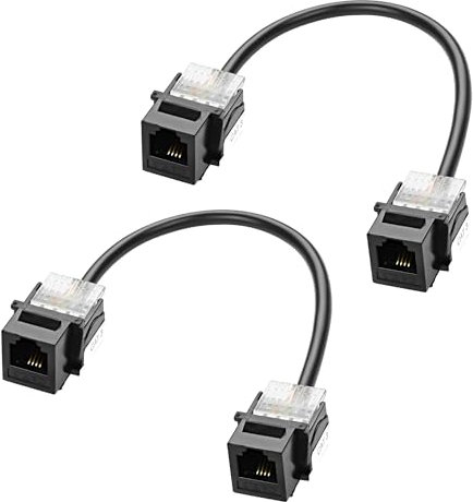 XMSJSIY RJ11 CAT3 Keystone Koppler Telefonkabel 6P4C Weiblich zu Weiblich Jack Module Stecker Adapter Kabel für Telefon Fax ADSL DSL Modems Linie -20CM/7.8IN 2PCS