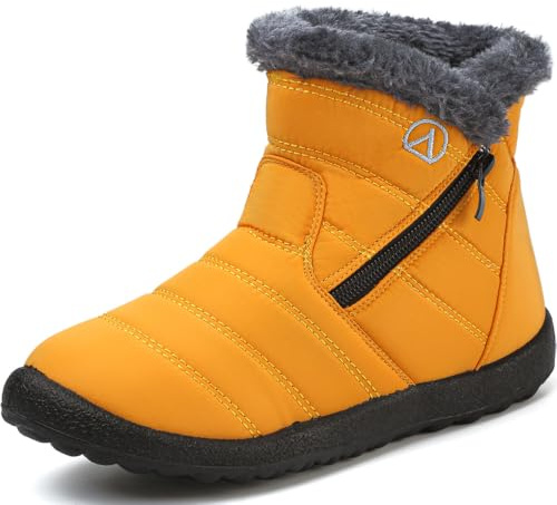 LAZAZAFI Bottes de Neige Fille Bottes Hiver Doublée De Fourrure Chaud Bottes Imperméable Confort Bottines Garçon Extérieur Antidérapant Chaussures de Marche Jaune 33 EU