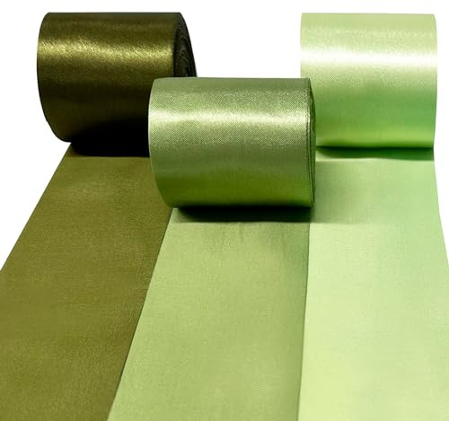 60M Ombre Sage Green Satin Ribbon 50mm Wide Gradient Dusty Green Fabric Ribbons Large Silk Satin Hanging Streamer Garland for Gift Wrapping Crafts DIY Sewing Hair Bow Birthday Wedding Party Backdrop